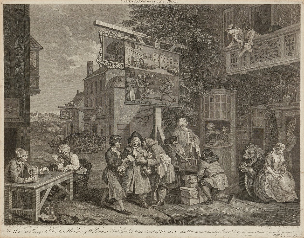 Humors of An Election (Sæt med fire) (gravering) af William Hogarth