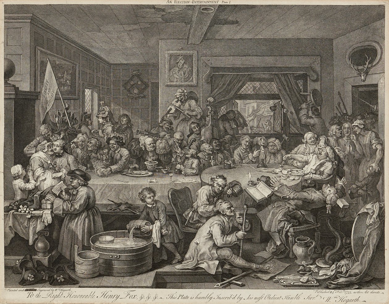 Humors of An Election (Sæt med fire) (graveringer) af William Hogarth