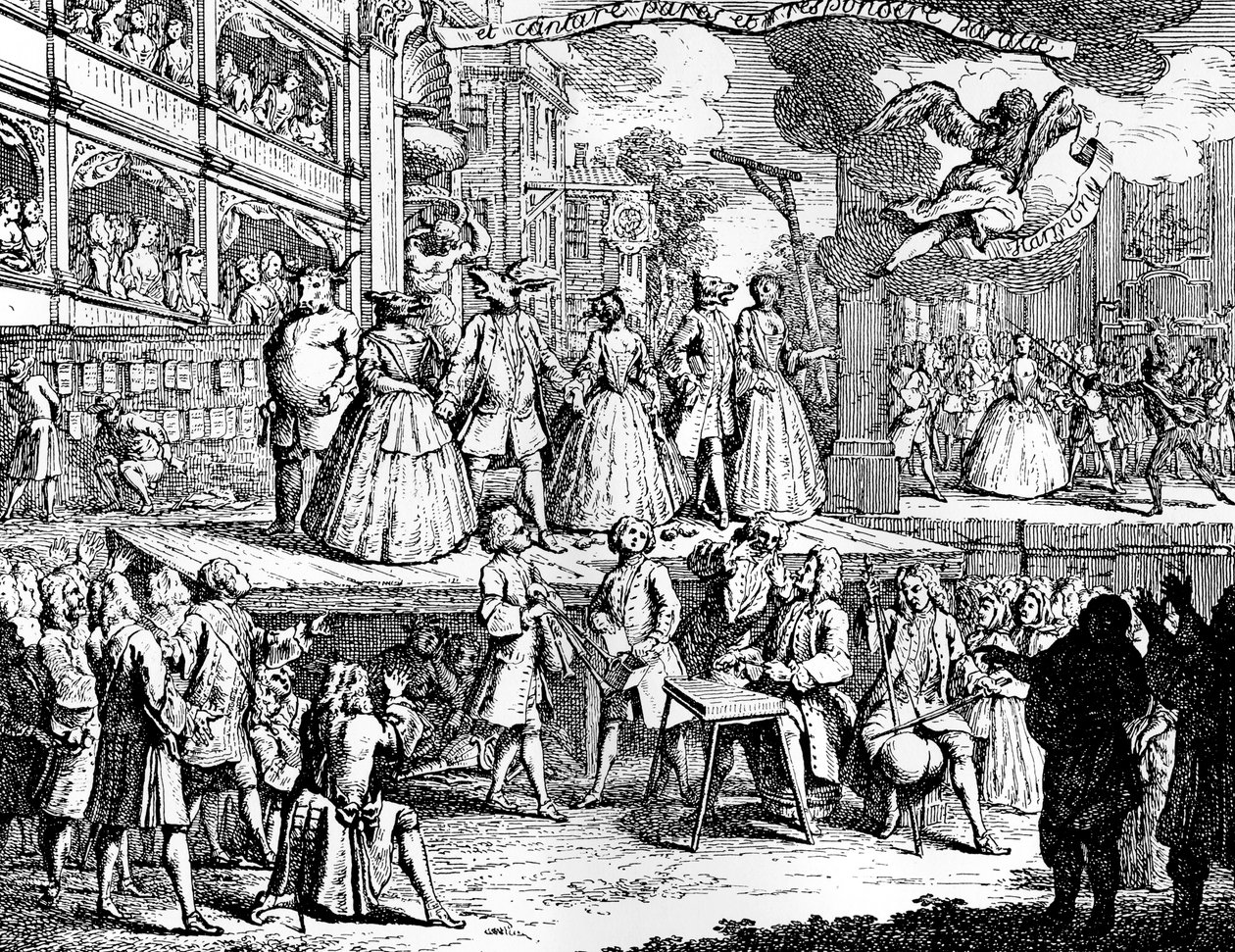 Hvis musikkens charme kan hjerter fascinere, 1730. af William Hogarth