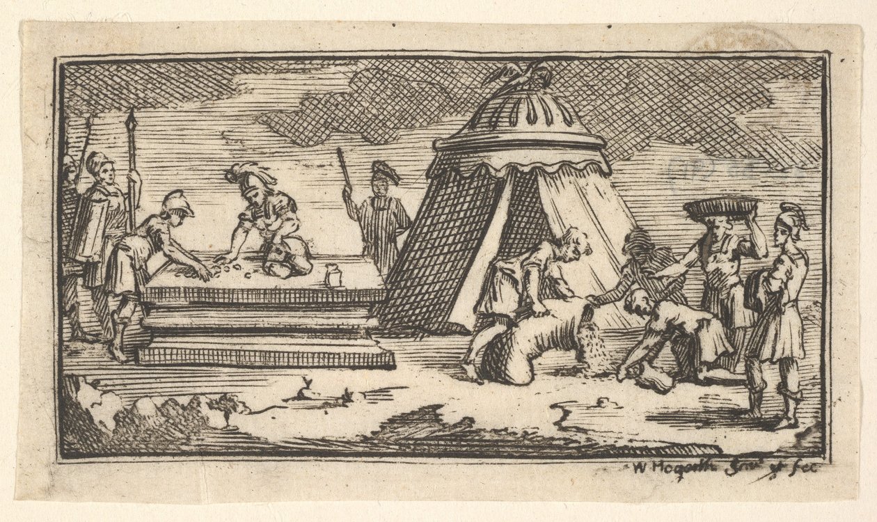Udstedte byg i stedet for hvede [første version] John Beaver, Roman Military Punishme..., efter 1725. af William Hogarth