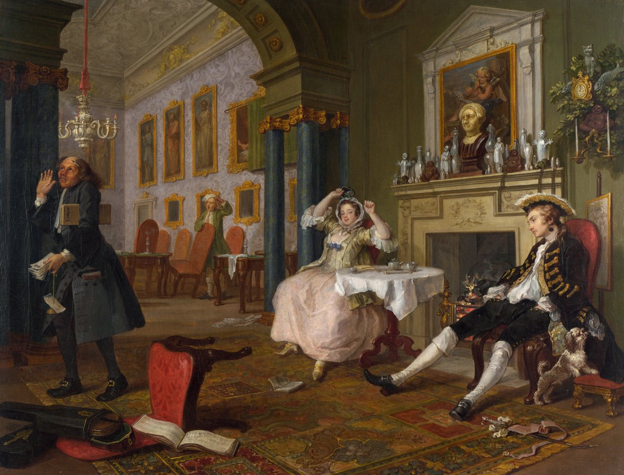 Ægteskab a la Mode: II - The Tete a Tete, ca. 1743 (olie på lærred) af William Hogarth