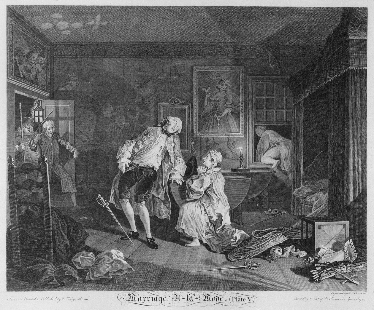Ægteskab a la Mode, Tavle V, The Bagnio, 1745 af William Hogarth