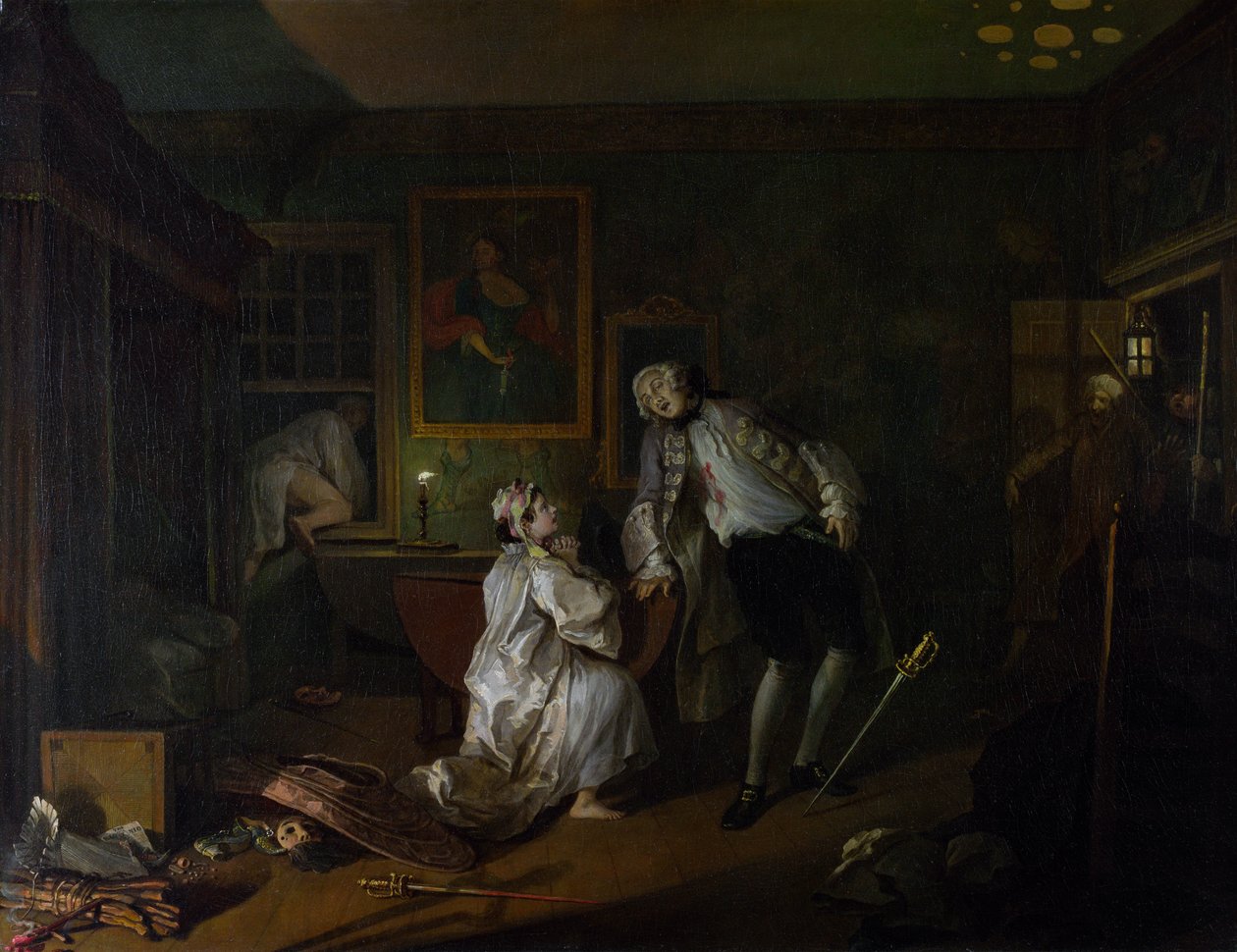 Ægteskab a la Mode: V, The Bagnio, ca. 1743 (olie på lærred) af William Hogarth