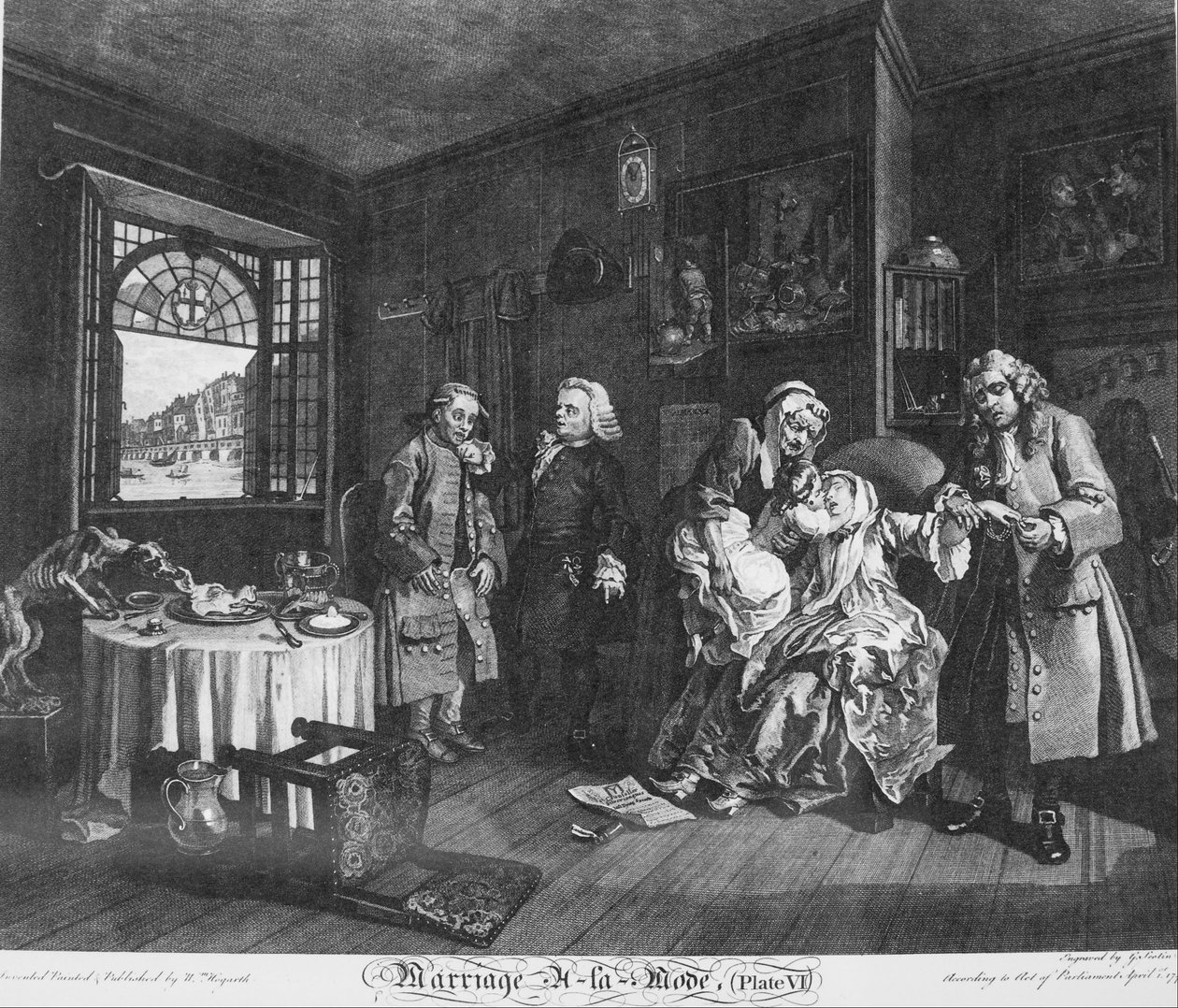 Ægteskab à la Mode, plade 6, (grevindens død) af William Hogarth