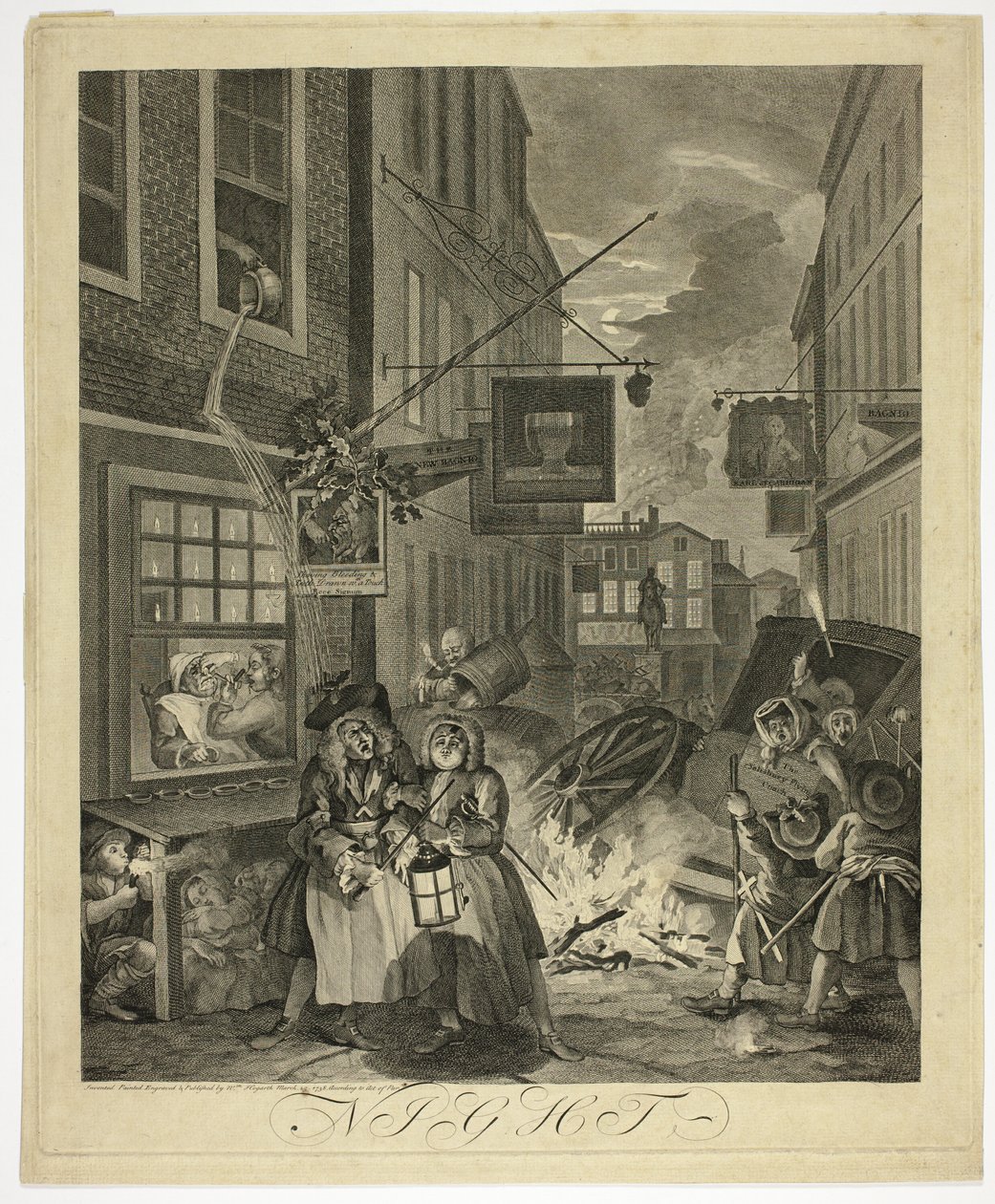 Nat, tallerken fire fra The Four Times of Day af William Hogarth