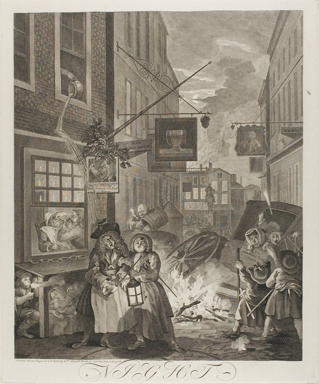 Nat, tallerken fire fra The Four Times of the Day af William Hogarth