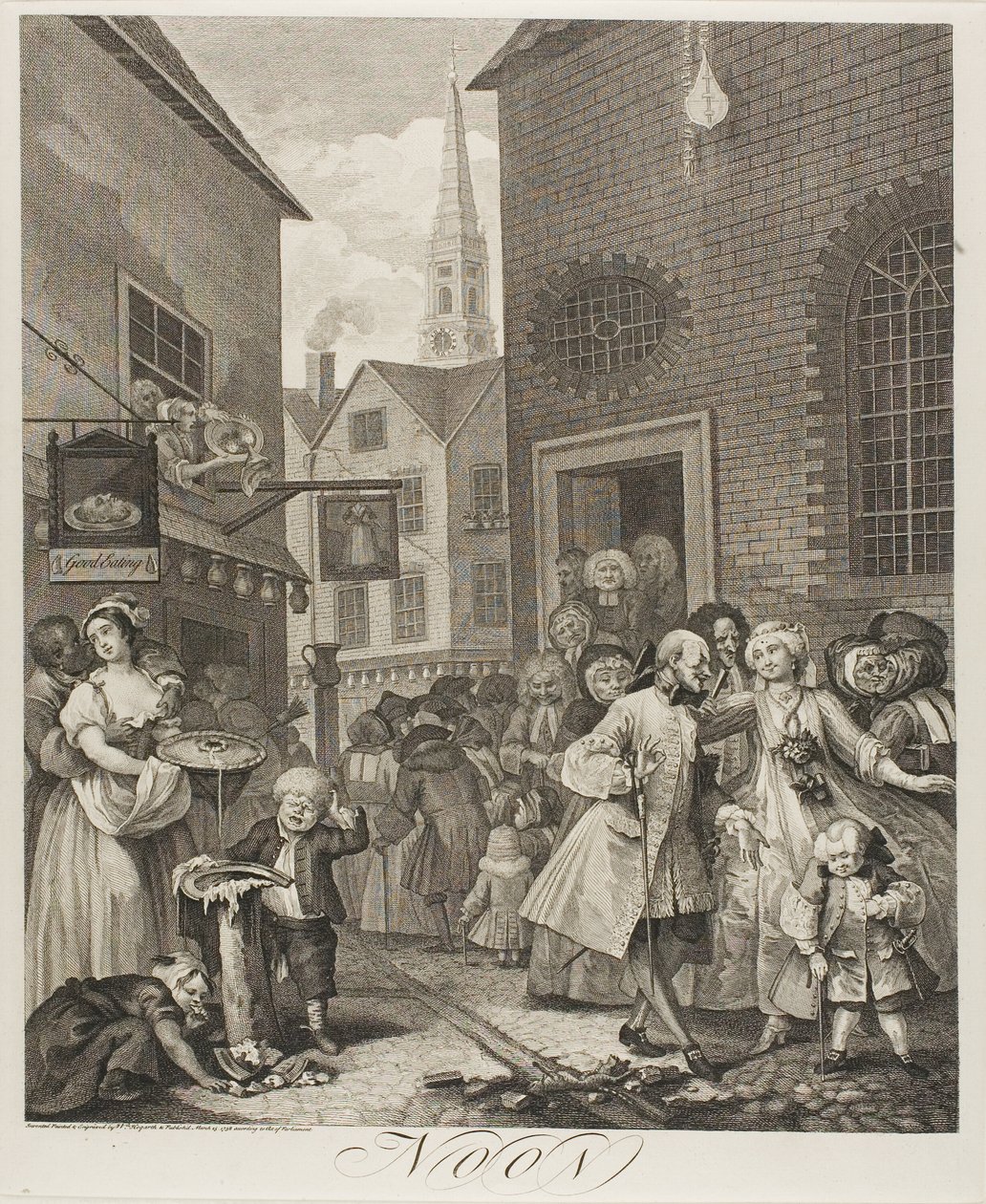 Middag, tallerken to fra The Four Times of the Day af William Hogarth