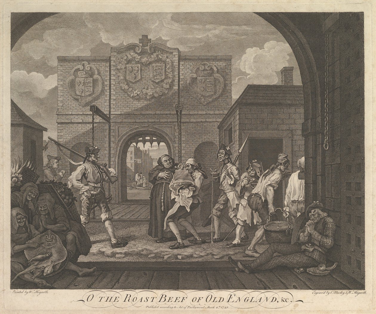 O Roast Beef of Old England-The Gate of Caiais, 6. marts 1749. af William Hogarth