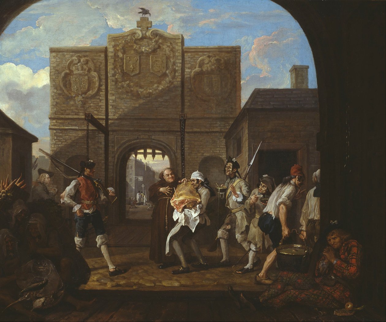 O, det gamle Englands roastbeef («Porten i Calais») af William Hogarth