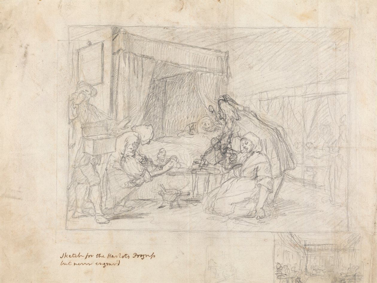 Operationsscene på et hospital med underordnede skitser i margenen nederst til højre af William Hogarth