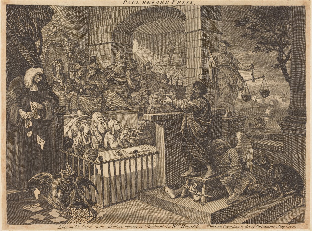 Paulus foran Felix i burlesk form af William Hogarth