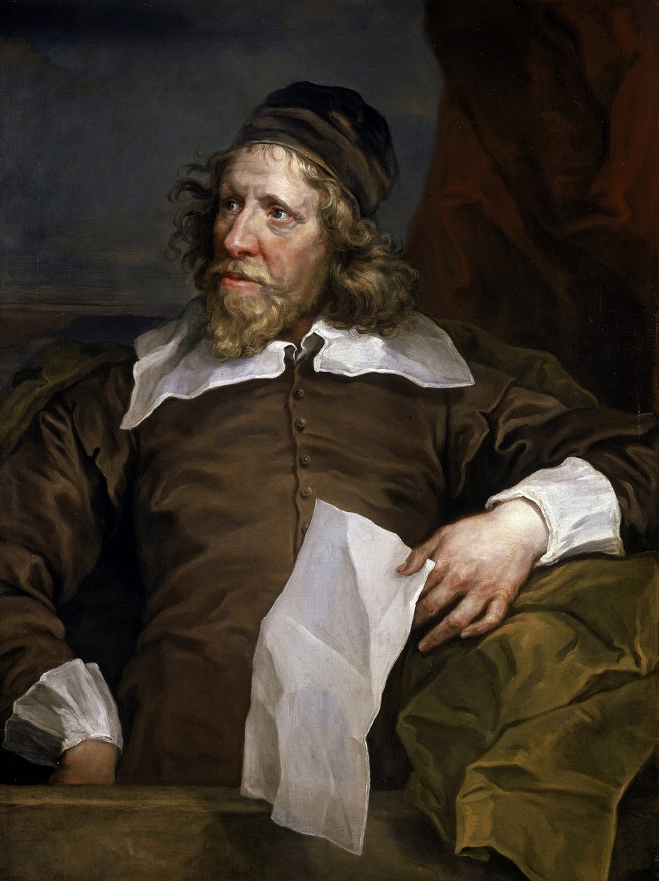 Portræt af Inigo Jones (1573-1652), scenograf og arkitekt, han introducerede renæssancearkitektur til det britiske kongehus efter ophold i Frankrig og Italien. af William Hogarth