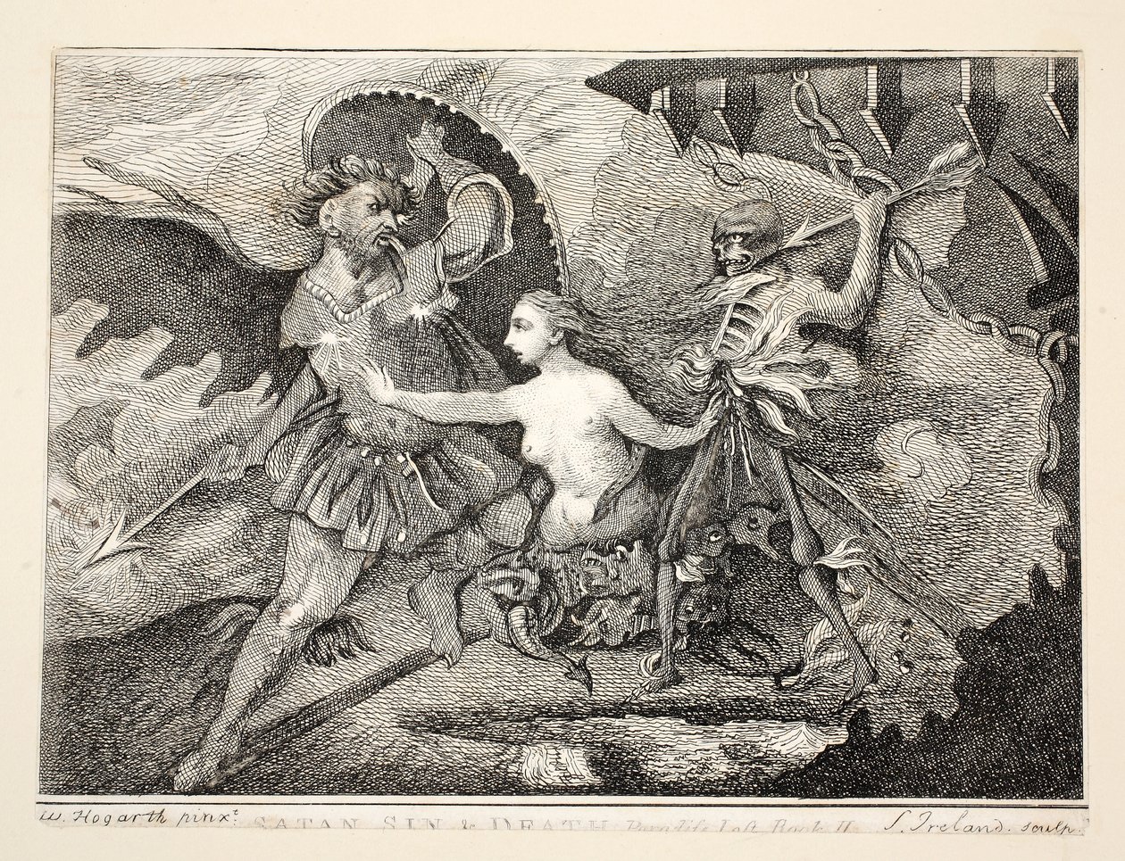 Satan, synd og død, pub. 1792 af William Hogarth