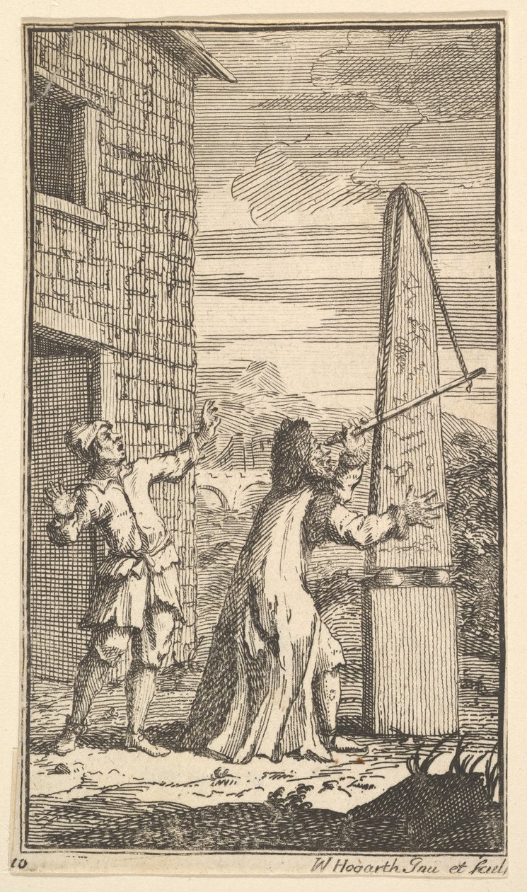 Sidrophel undersøger dragen gennem sit teleskop Sytten små illustrationer for S..., 1721-26. af William Hogarth