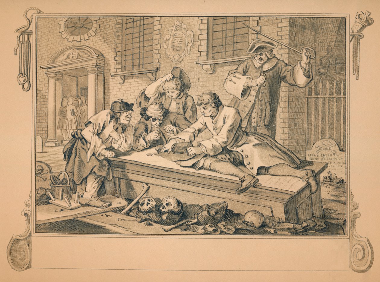 Skitse for industri og lediggang - tavle III, 1747 af William Hogarth