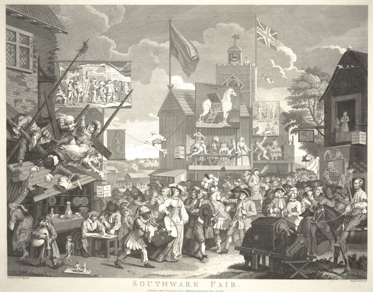 Southwark Fair, graveret af Thomas Cook (1744-1818) af William Hogarth