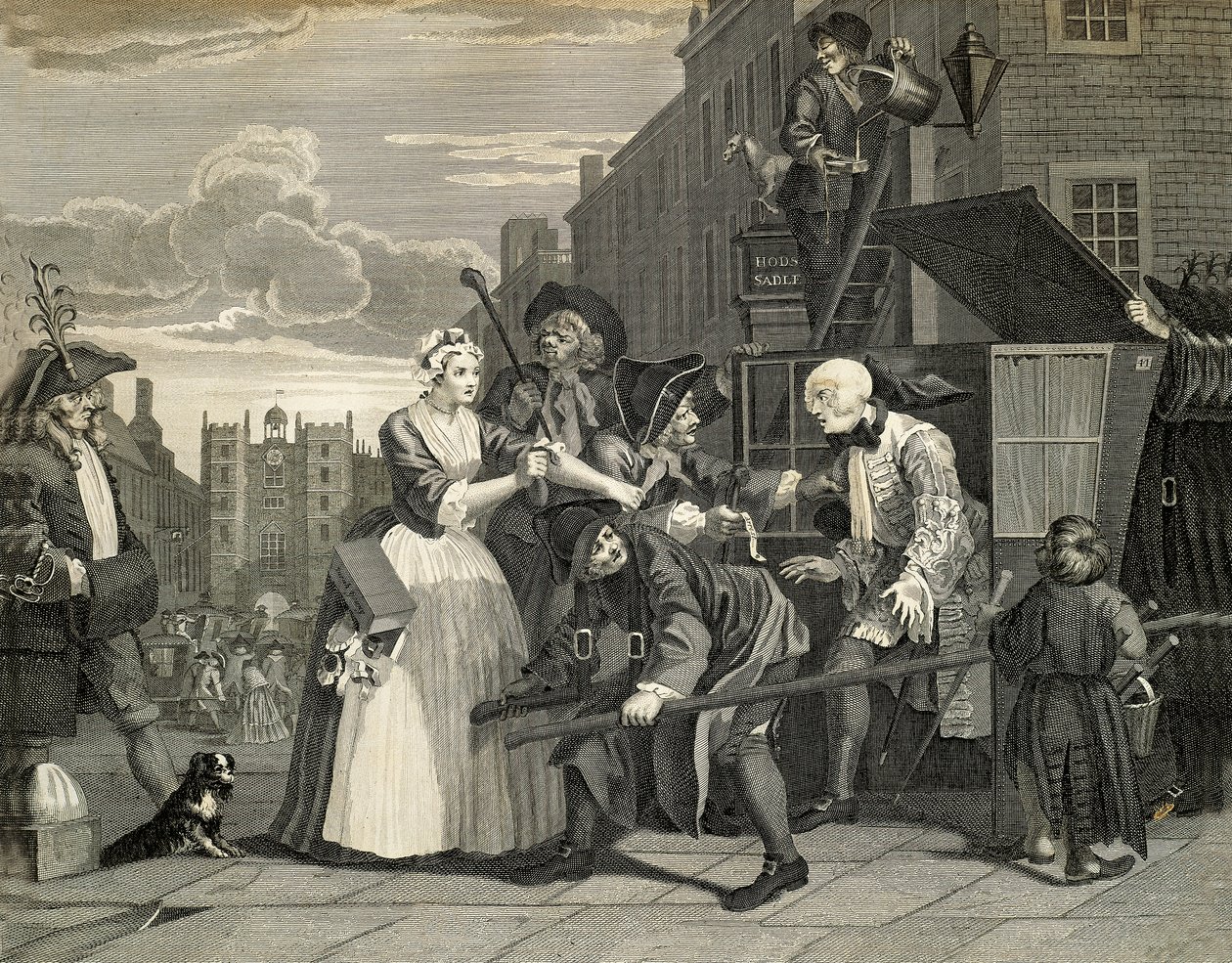 Gadescener i London, af William Hogarth (1697-1764), gravering, England af William Hogarth