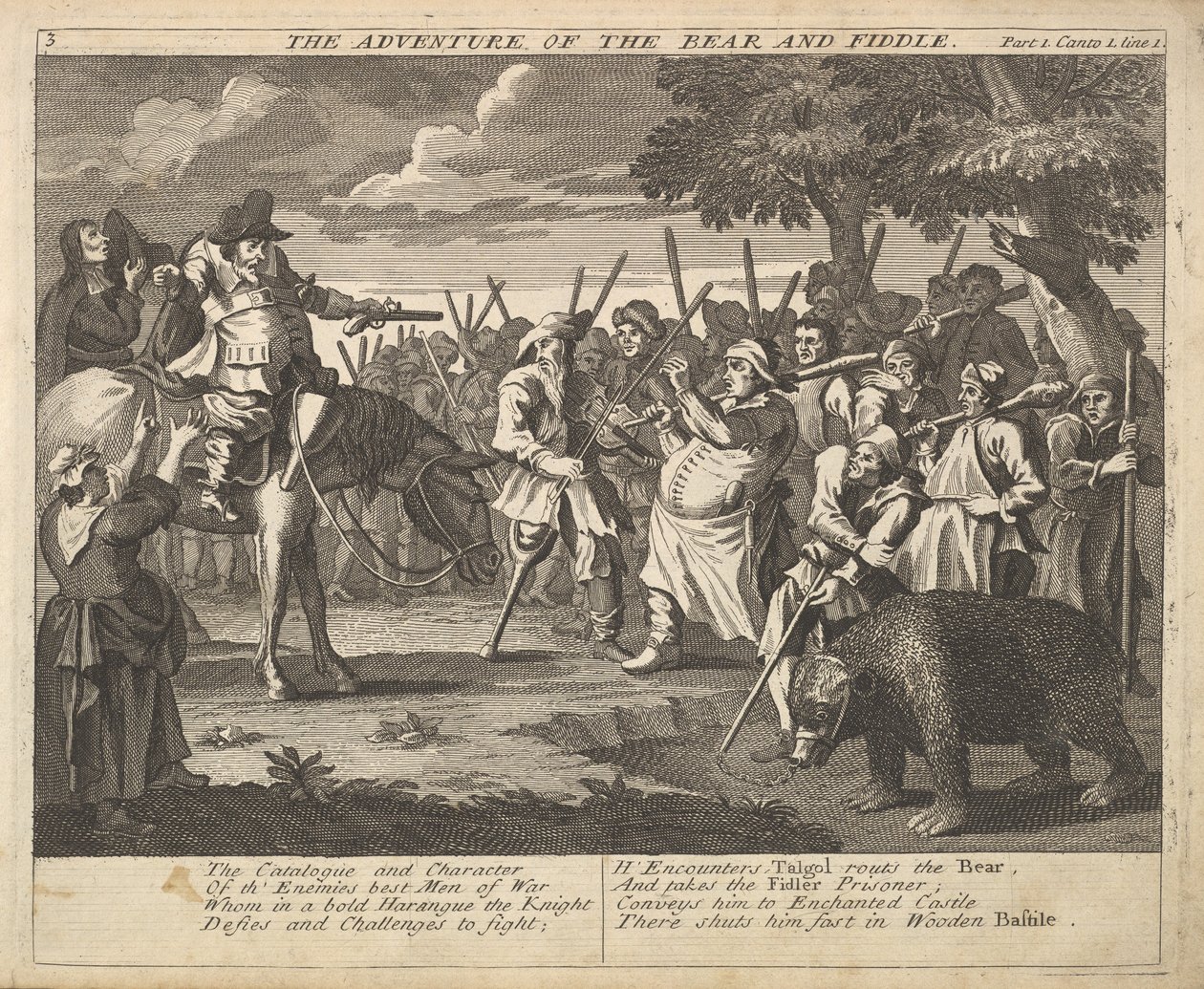 The Adventure of the Bear and the Fiddle Plate 3: Illustrationer til Samuel Butlers..., 1725-30. af William Hogarth