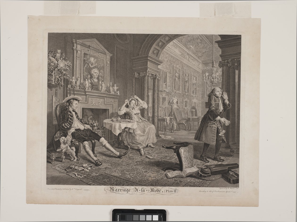 The Breakfast Scene: Marriage À La Mode, Plade 2 (etting og gravering) af William Hogarth
