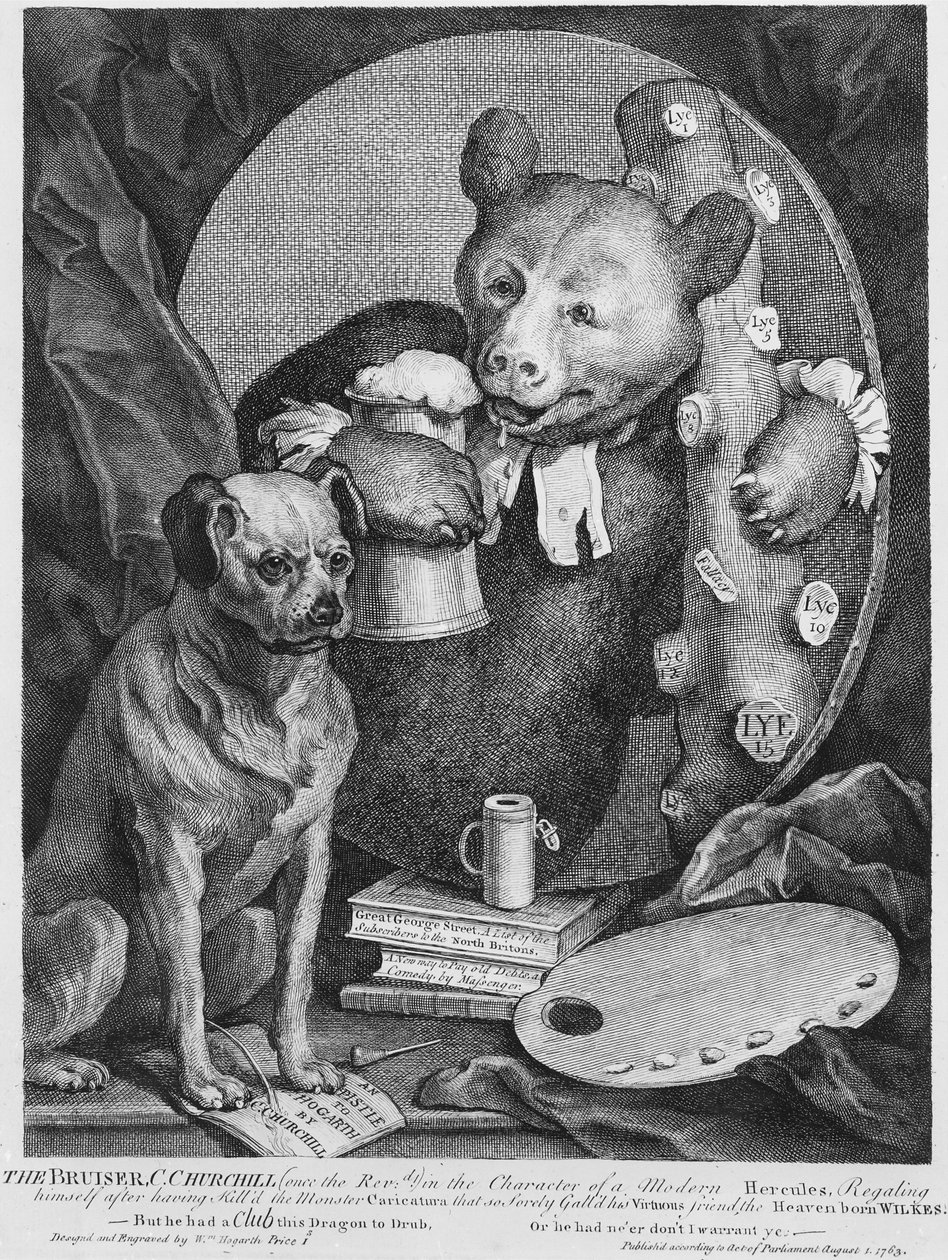 Bruiser Charles Churchill, engang pastor, i karakter af en russisk Hercules, 1763 af William Hogarth