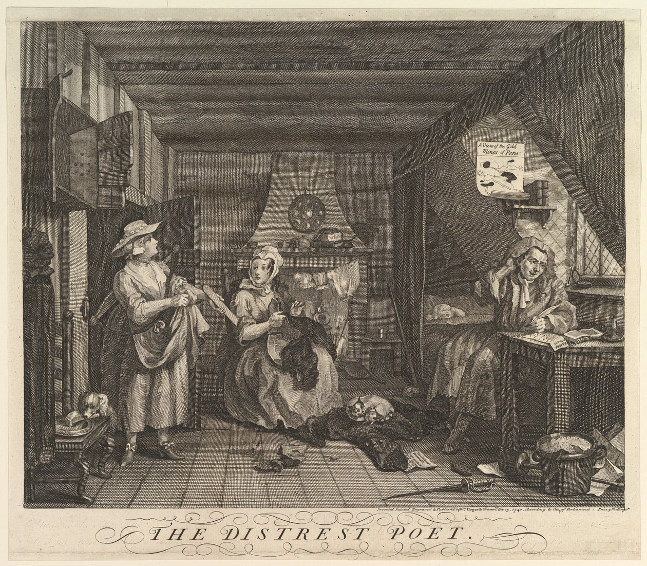 The Distrest Poet, 15. december 1740. af William Hogarth