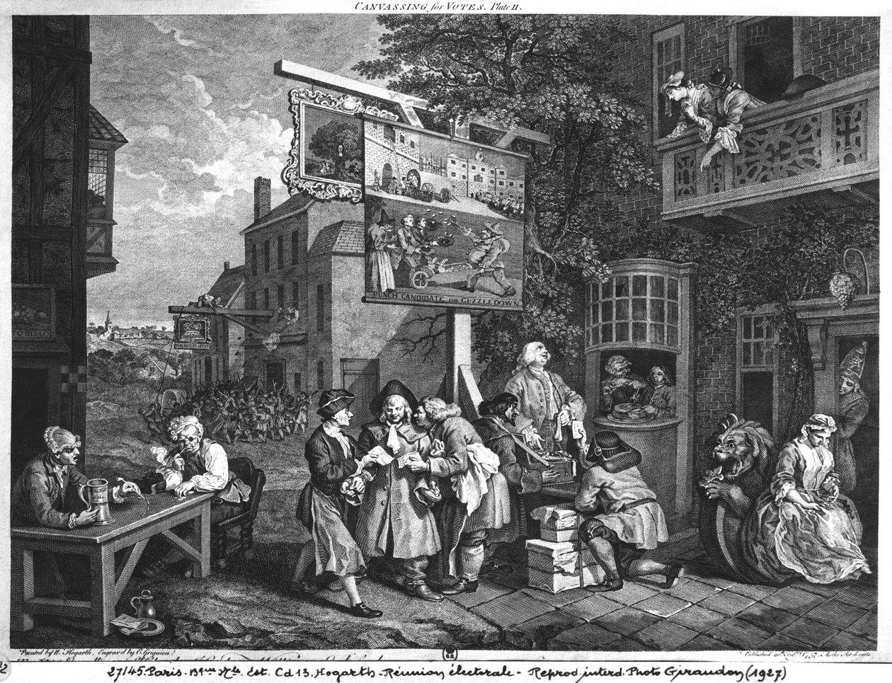 Valget II; Canvassing for Votes, indgraveret af Charles Grignion (1717-1810) 1757 (se også 1997) af William Hogarth