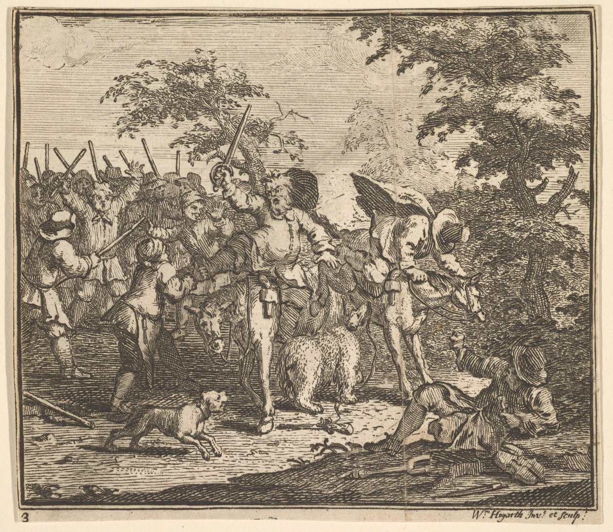 Mødet med Talgol og Magnano Sytten små illustrationer for Samuel Butler..., 1721-26. af William Hogarth