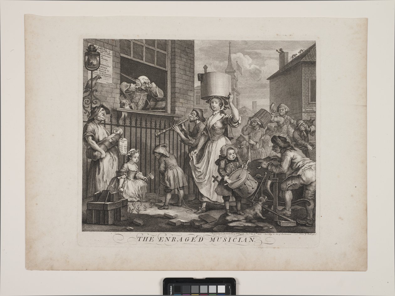 Den rasende musiker (ætsning og gravering) af William Hogarth