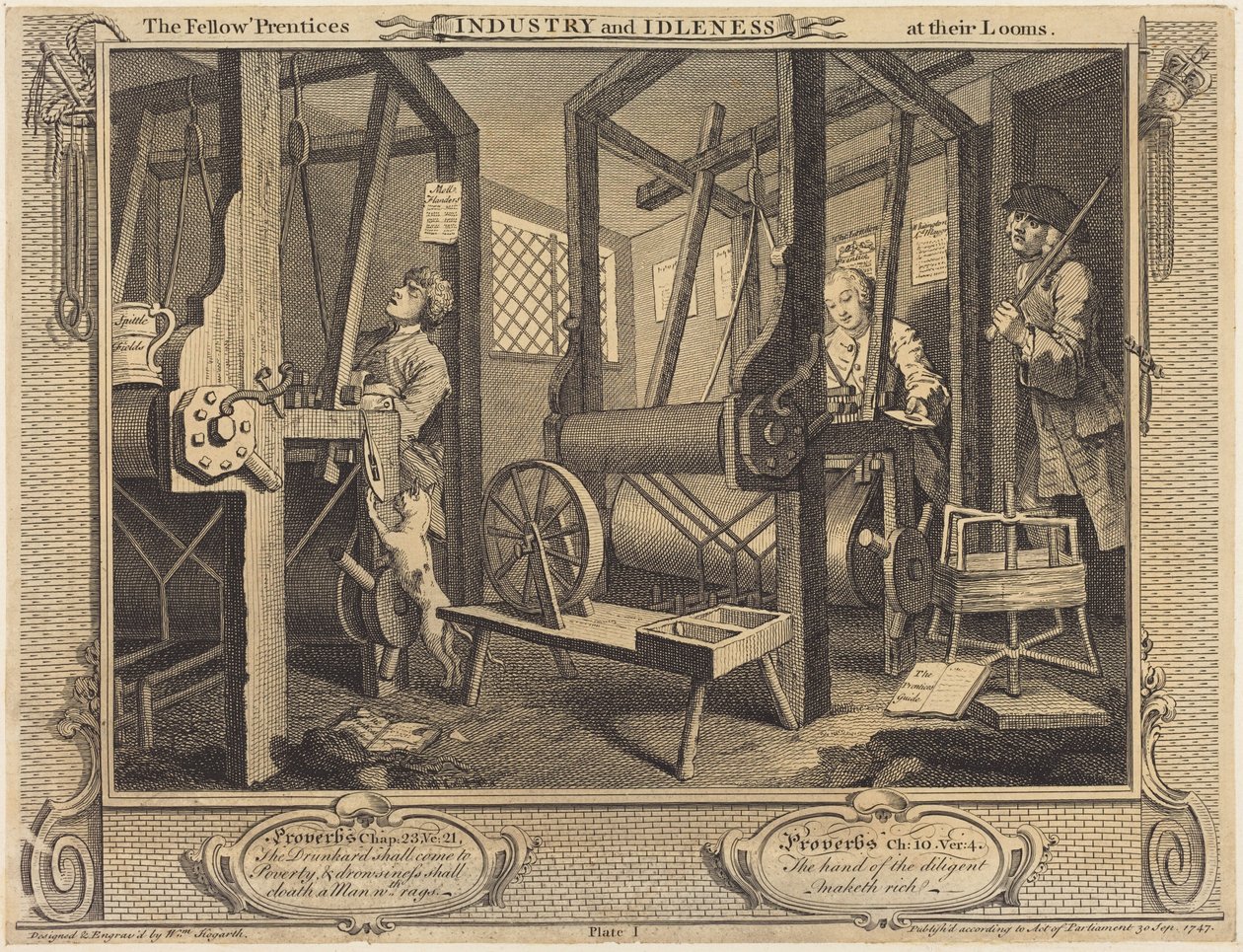 De svendeagtige lærlinge ved deres væve af William Hogarth