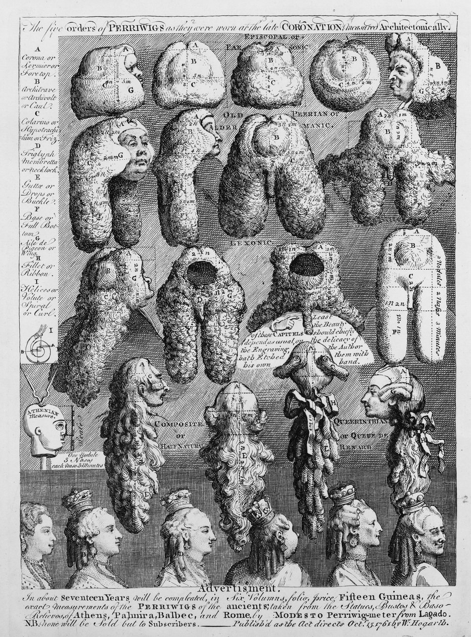 The Five Orders of Perriwigs, 1761 af William Hogarth