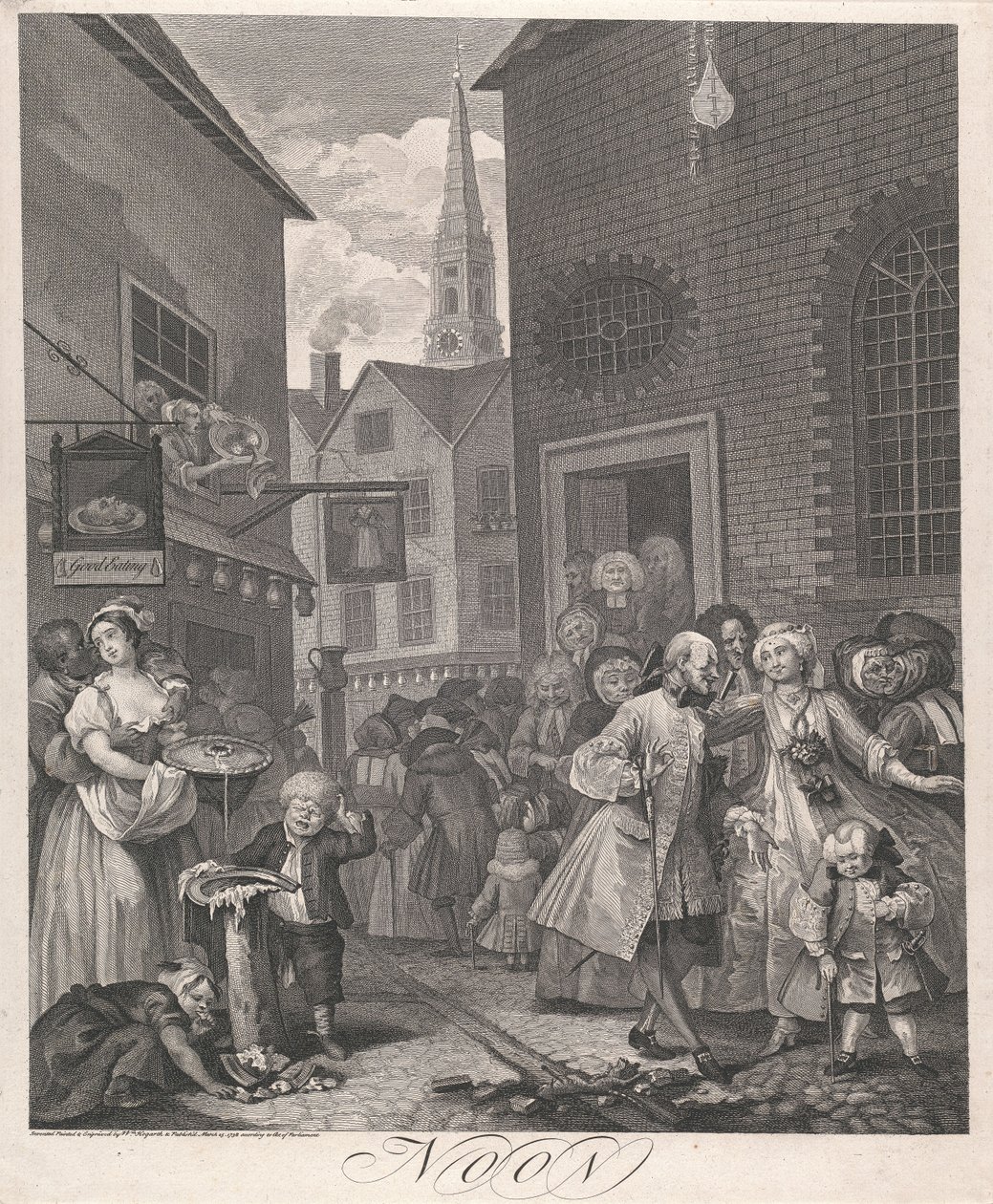 Dagens fire tidspunkter, tavle II:  Middag af William Hogarth