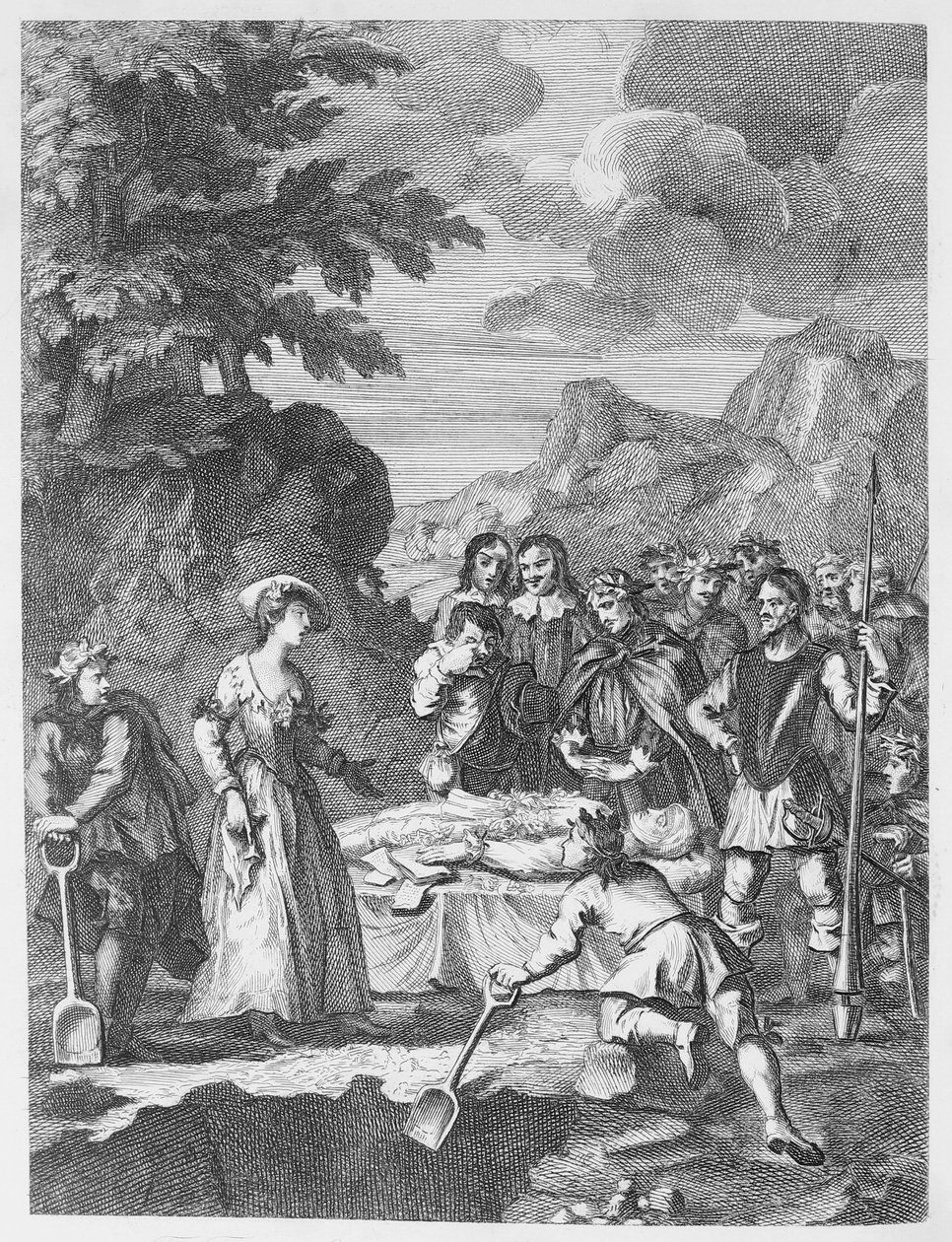 Chrystoms og Marcellas begravelse, der retfærdiggør sig selv af William Hogarth