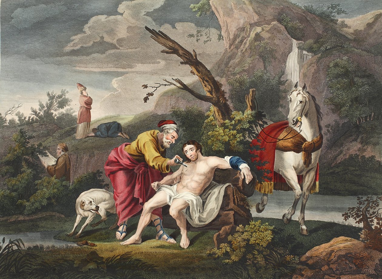 Den barmhjertige samaritan, illustration fra 