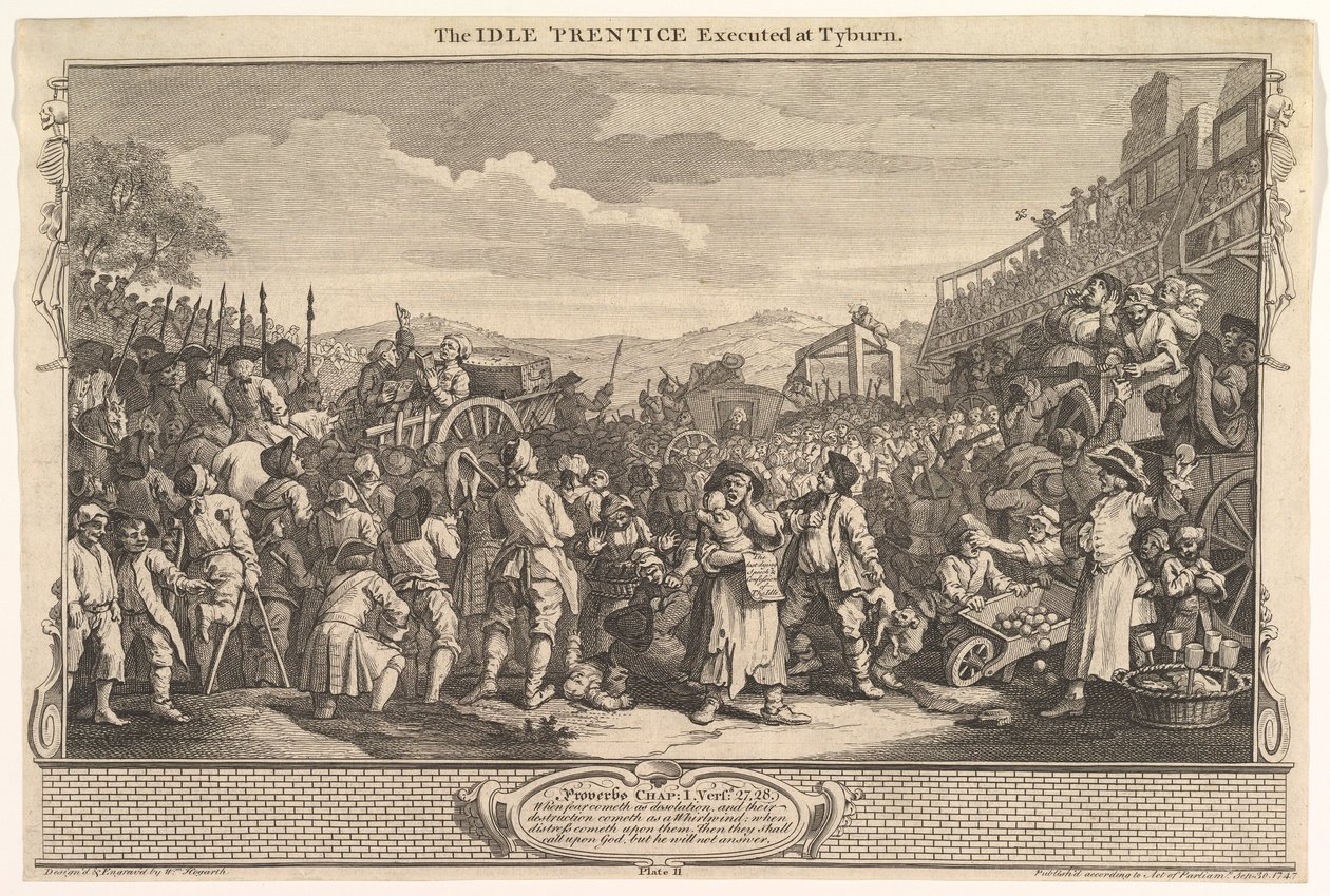 The Idle Prentice Executed at Tyburn: Industry and Idleness, tavle 11, 30. september 1747. af William Hogarth