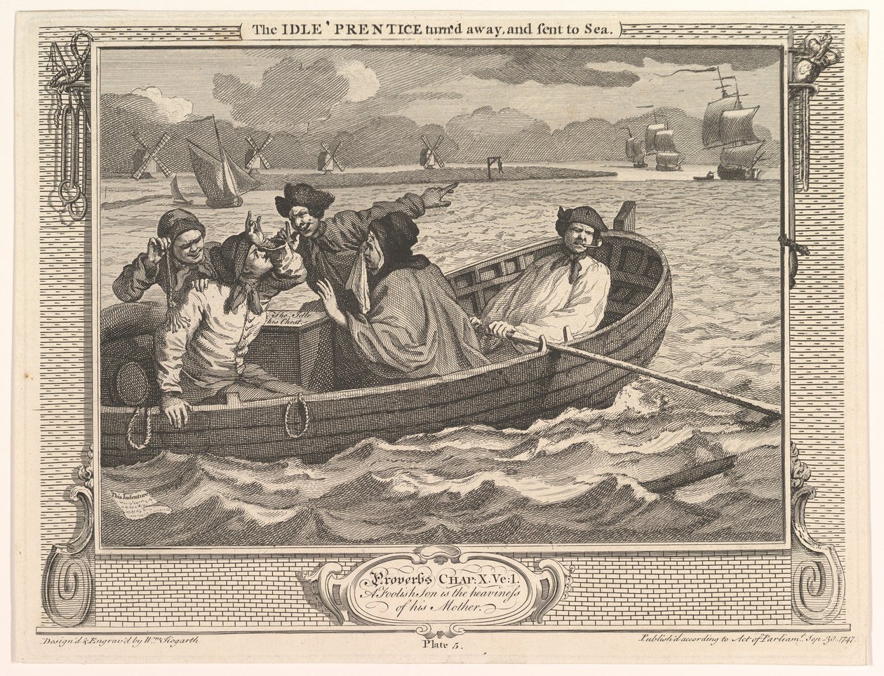 Den ledige Prentice vendte sig væk og sendt til søs Industri og lediggang, plade..., 30. september 1747. af William Hogarth