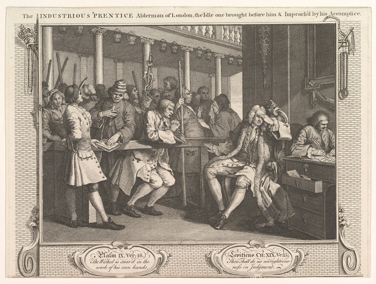 Den flittige Prentice Alderman of London, The Idle One Braught Before Hi..., 30. september 1747. af William Hogarth