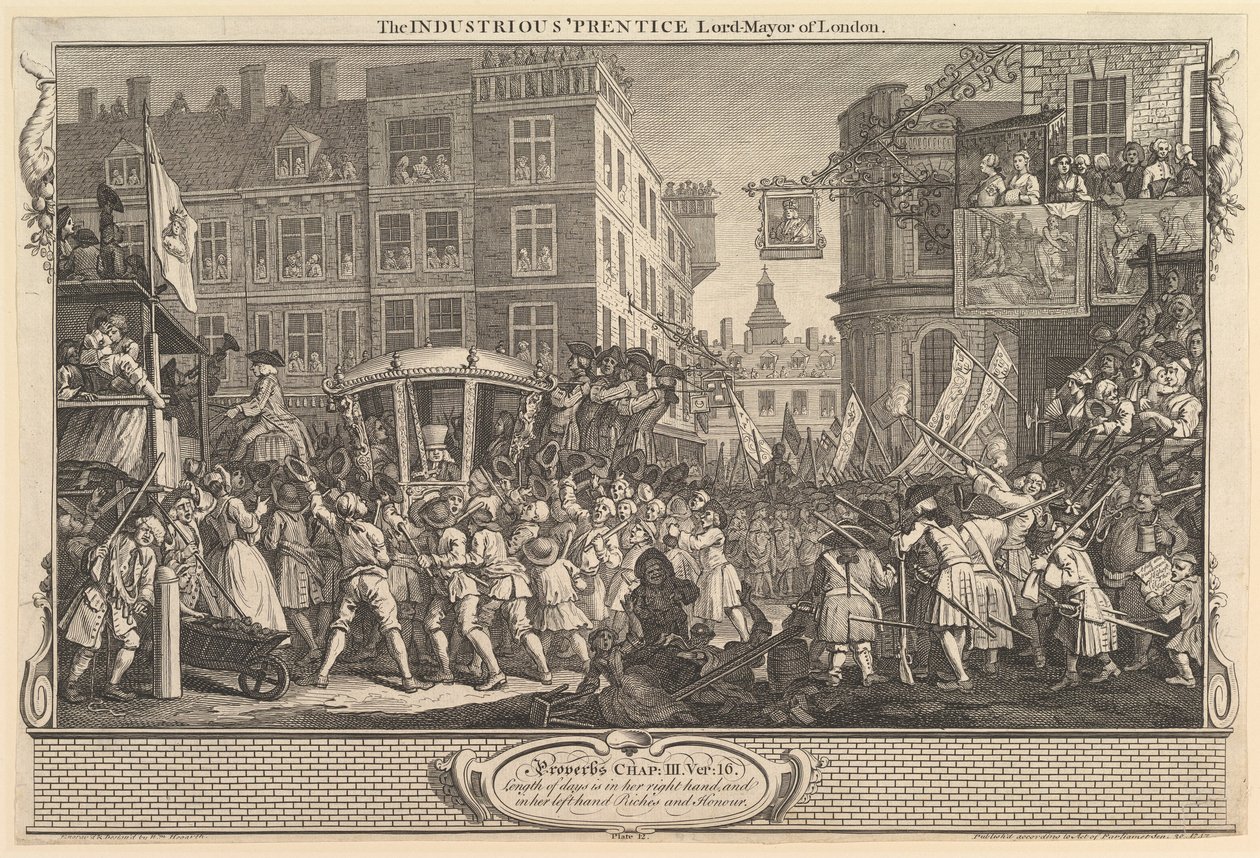 The Industrious Prentice Lord Mayor of London: Industry and Idleness, plate..., 30. september 1747. af William Hogarth