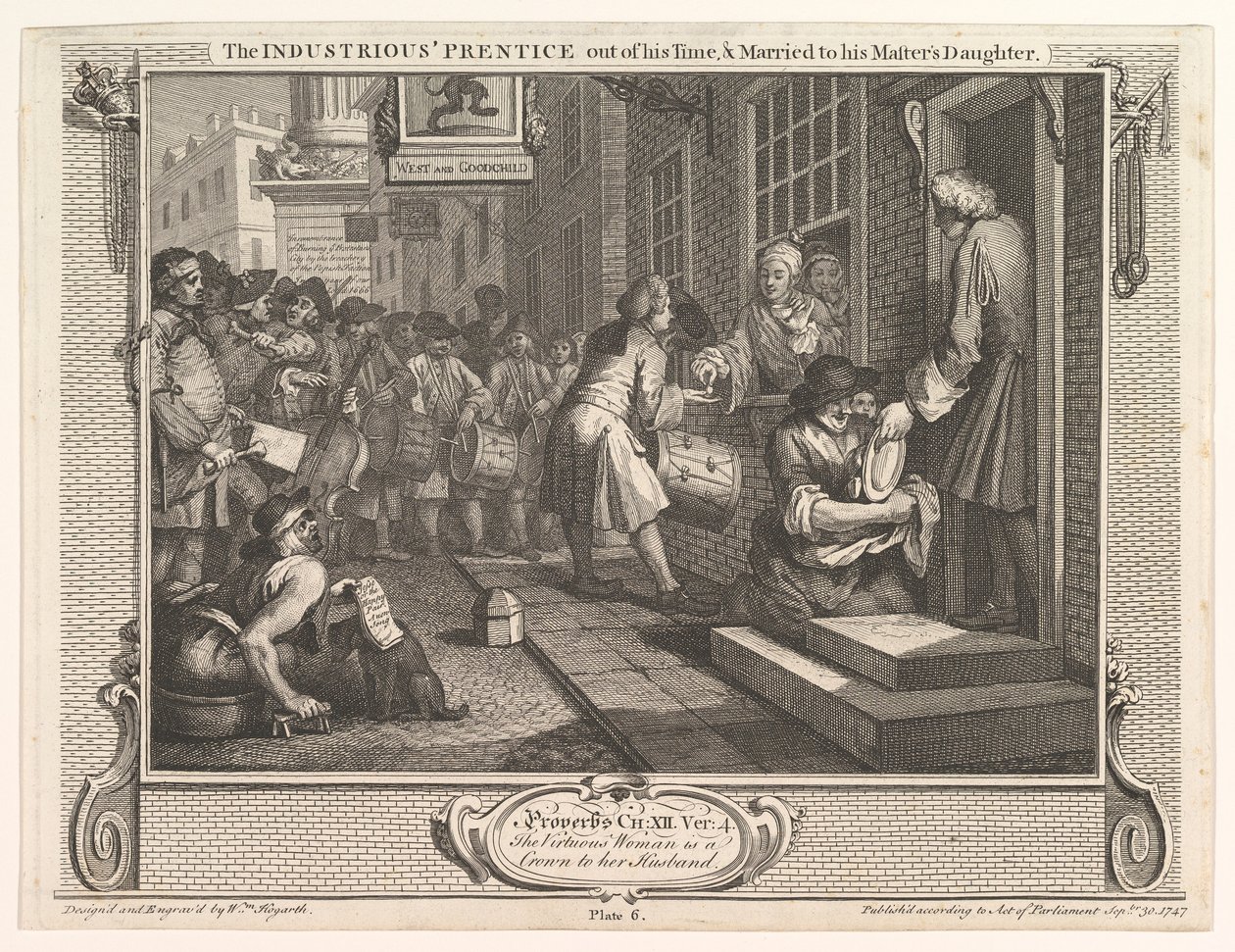 Den flittige Prentice ude af sin tid og gift med sin mesters datter..., 30. september 1747. af William Hogarth