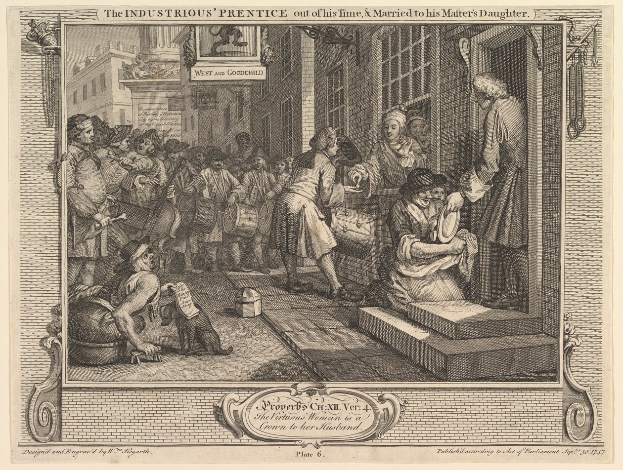 Den flittige Prentice ude af sin tid og gift med sin mesters datter..., 30. september 1747. af William Hogarth