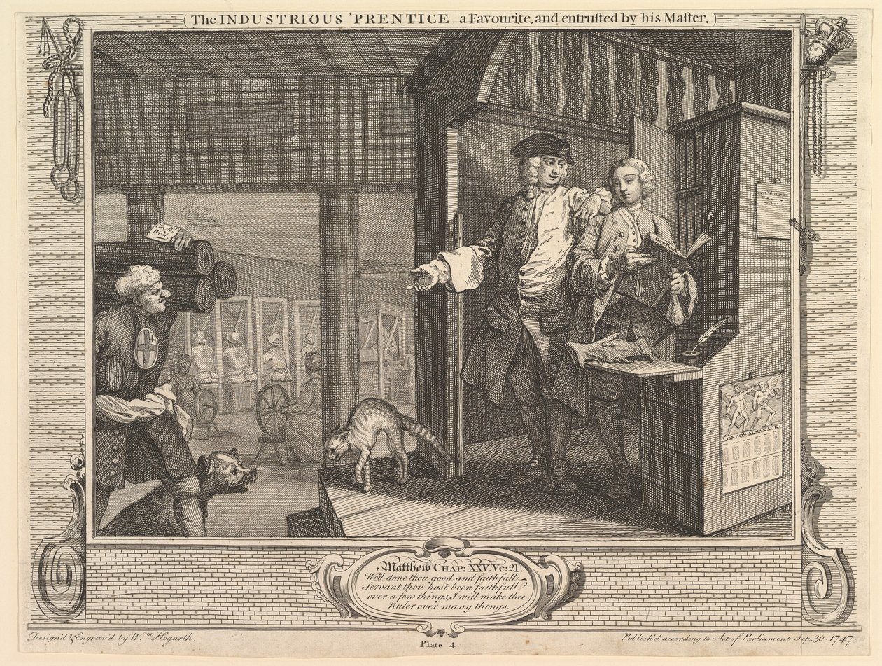 Den flittige Prentice en favorit og betroet af sin Mester: Industri ..., 30. september 1747. af William Hogarth