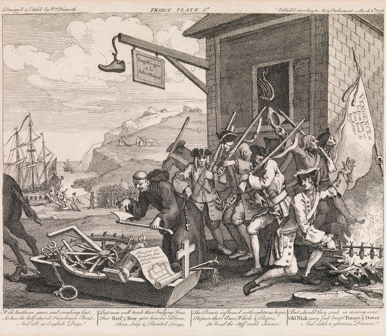 Invasionen, tavle 1: „Frankrig“ af William Hogarth