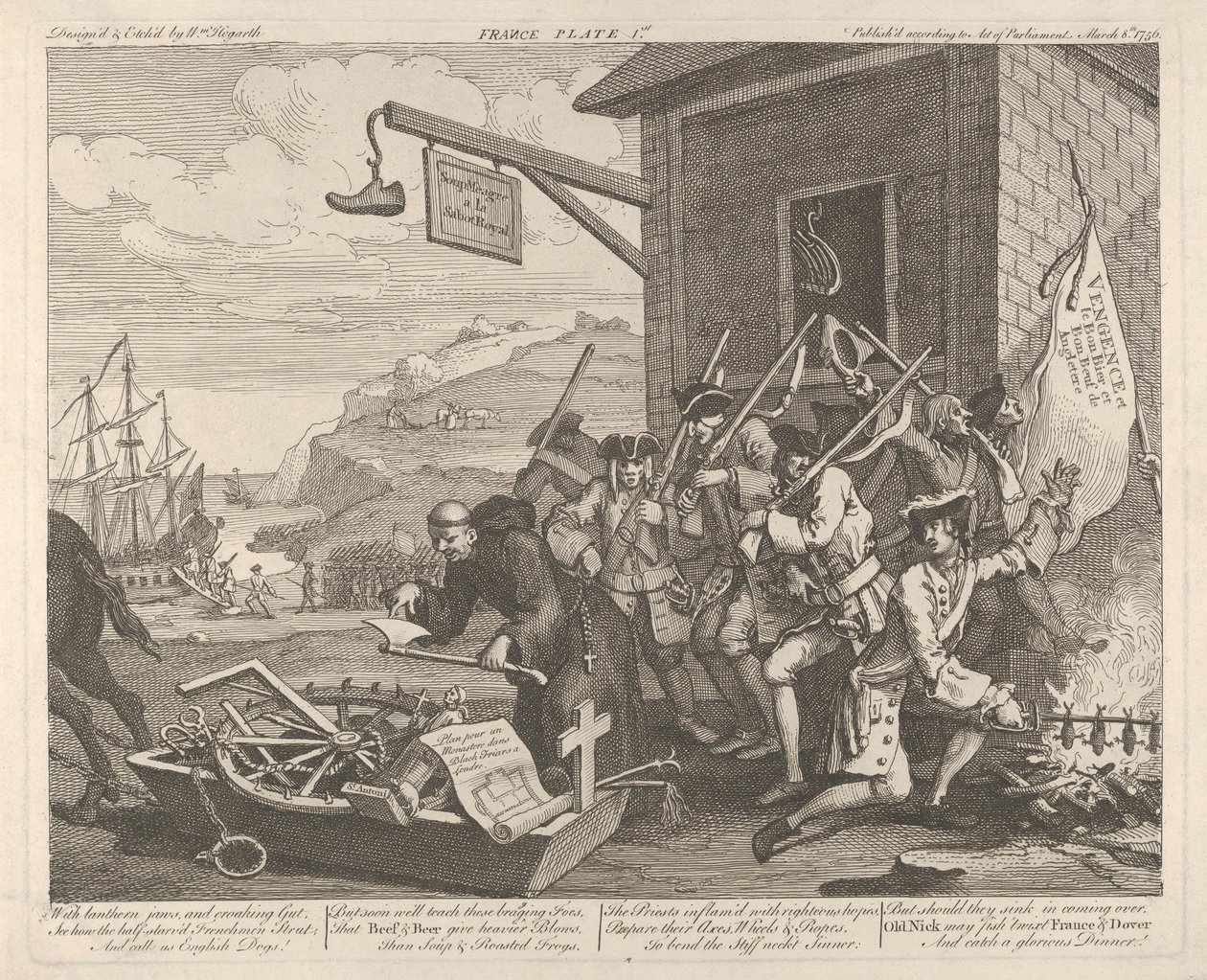 Invasionen, planche 1: Frankrig af William Hogarth