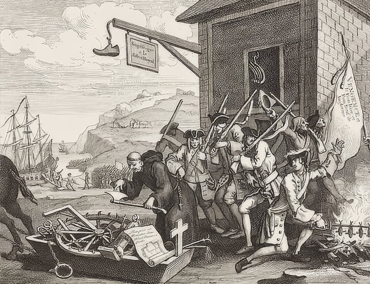 Invasionen, Plade 1: Frankrig / Die Invasion, Blatt 1: Frankrig. 1756 af William Hogarth