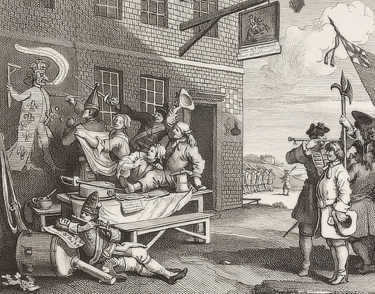 Invasionen, Plade 2: England / Die Invasion, Blatt 2: England. 1756 af William Hogarth