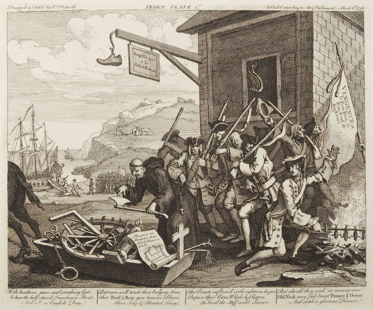 Invasionen, tavle 1: Frankrig af William Hogarth