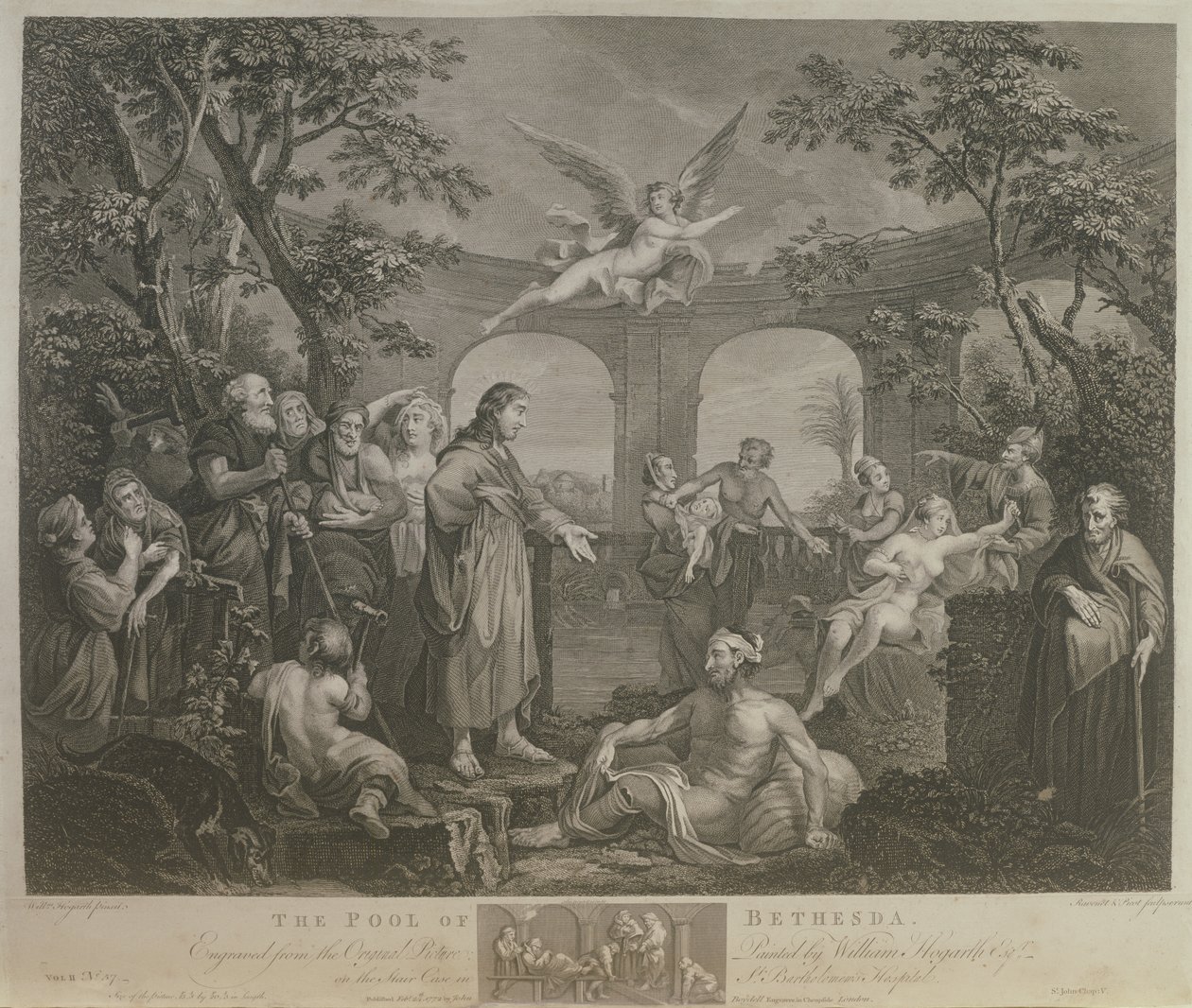 The Pool of Bethesda, graveret af J.M. Delatre og Simon Francis Ravenet, udgivet af John Boydell (1719-1804) 1772 af William Hogarth