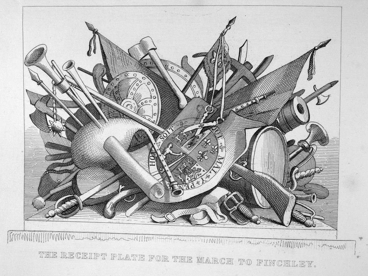 Reciptplade for march til Finchley, 1755 af William Hogarth