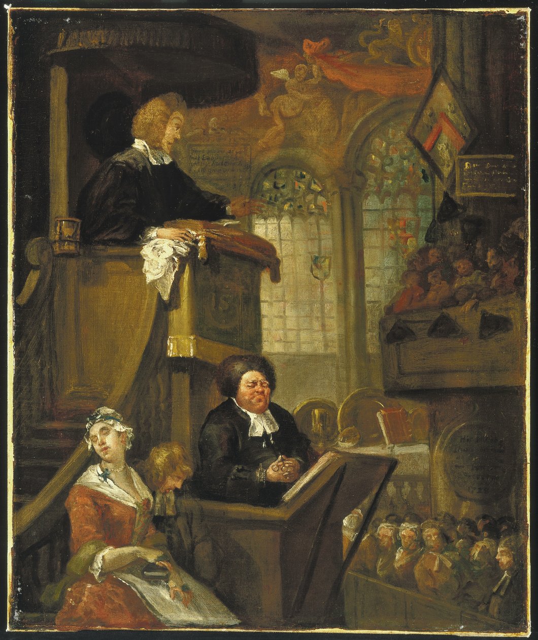 Den sovende menighed, 1728 af William Hogarth