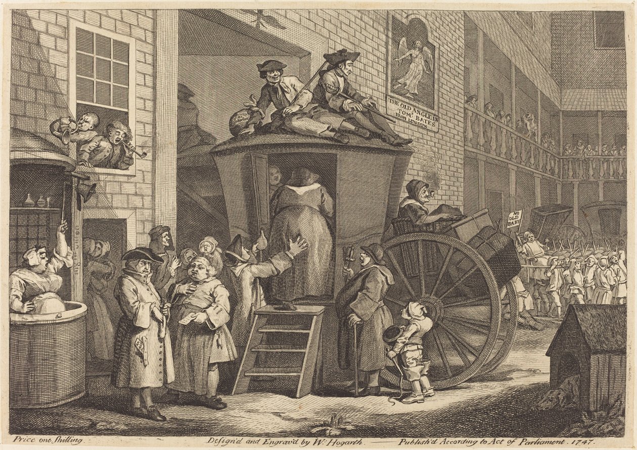 Stage-coachen eller Country Inn Yard af William Hogarth