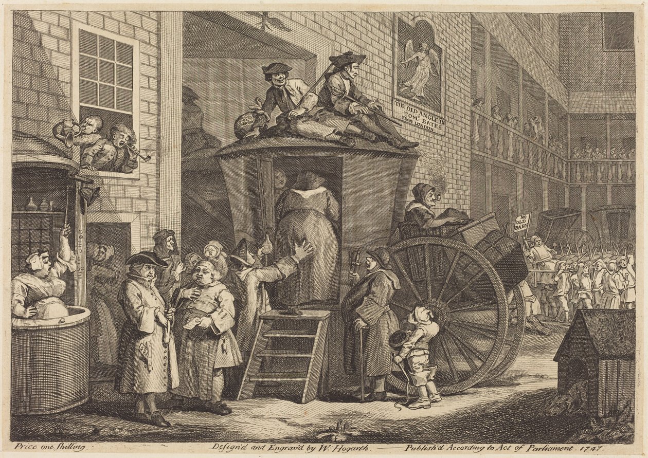 Diligencen eller gårdspladsen ved landkroen af William Hogarth